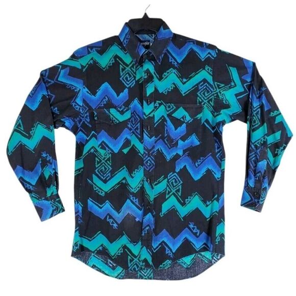 Vtg Wrangler Shirt Mens 15.5 33 Cowboy Brushpopper X-Long Tail Aztec Colorful - Picture 4 of 12